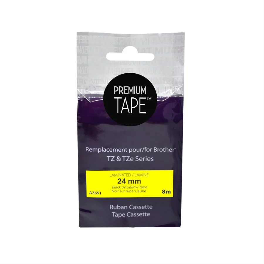 Brother TZ651 - NOIR / JAUNE 24mm compatible 2/pqt *LIVRAISON GRATUITE Premium Tape