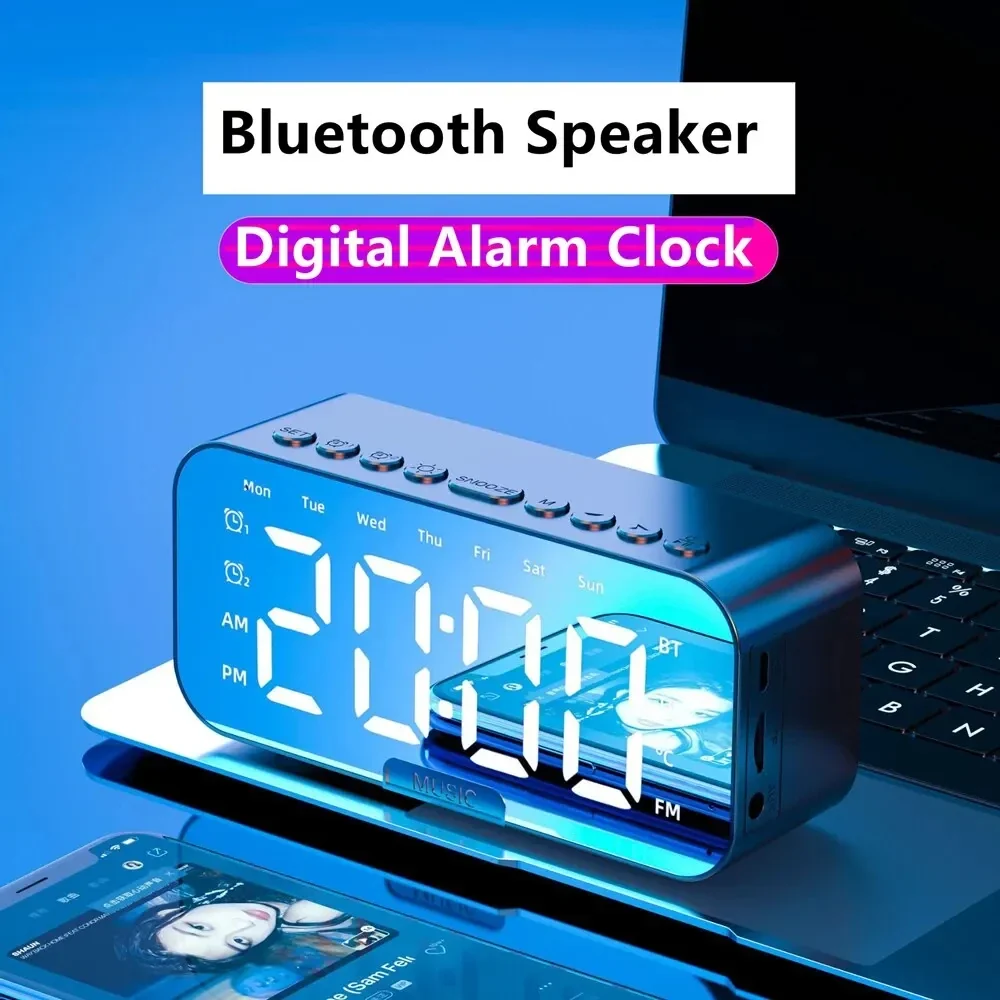 Réveil numérique LED Bluetooth avec miroir et radio FM - Décoration chambre et bureau