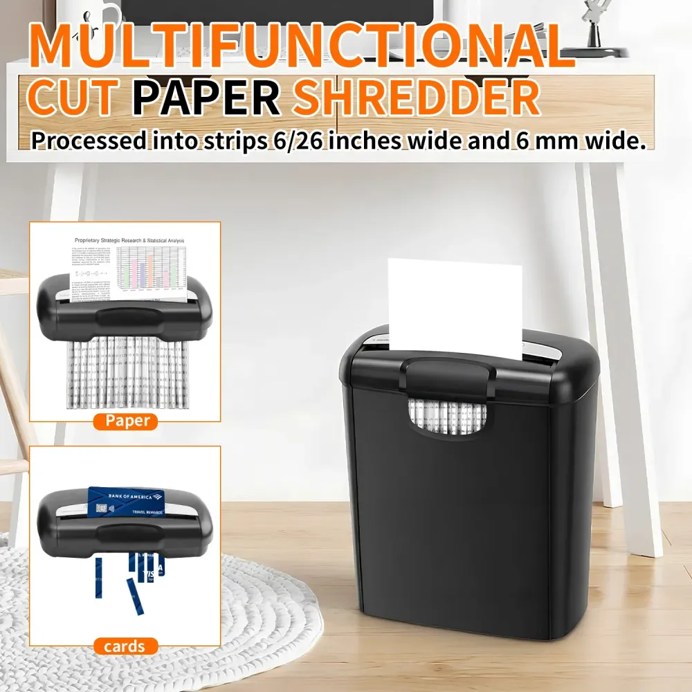Small Size A4 Shredder 6-Sheet Strip-Cut Paper Shredder Electric Automatic Office Household Paper Cutter 10L Dustbin