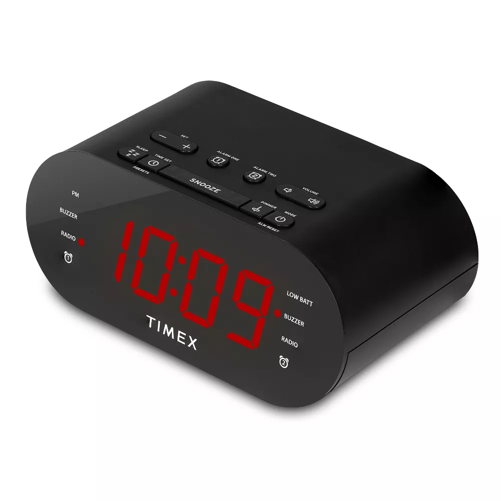 Timex Radio-Réveil à Double Alarme avec Affichage LED, Chargement USB et Batteries de Secours, Noir - T232B