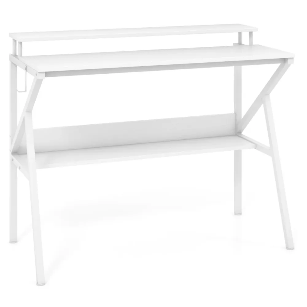 Bureau compact 100 x 48 x 81,5 cm support moniteur ergonomique avec rangement design tendance en bois d'ingénierie blanc 2...