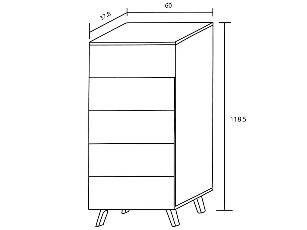 Chiffonnier, meuble de rangement coloris chêne cambrian/graphite - Longueur 60 x Profondeur 37.8 x Hauteur 118.5 cm avec 5...