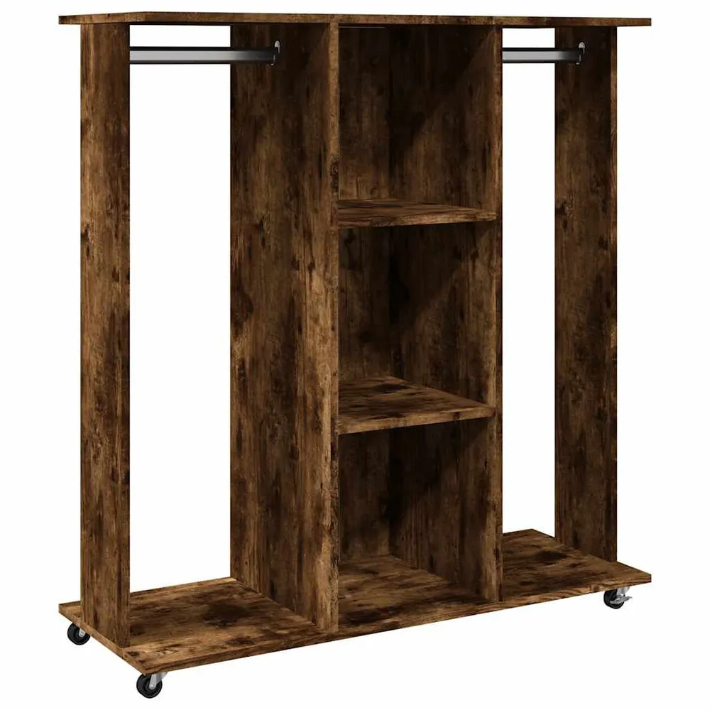 Garde-robe avec roues chêne fumé 102x38x110cm bois d'ingénierie pour Bureau à domicile