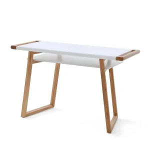 Porte-documents vertical Bureau TOSSIAT laqué blanc mat piétement chêne huilé plateau de rangement