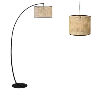 Armoire de classement Pack Collection NEIROBI : Lampadaire arc cannage H195 style ethnique + Suspension cannage