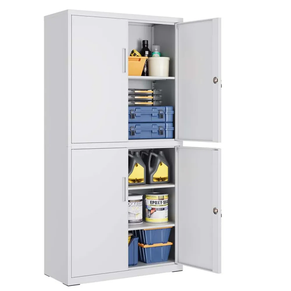 Armoire de garage à 5 étagères avec 4 portes armoire de bureau 40 x 80 x 180 cm 2 serrures étagères réglables en métal gri...