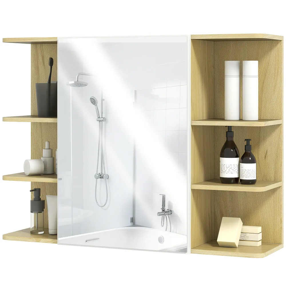 Armoire murale salle de bain avec miroir, meuble salle de bain, armoire de toilette avec étagères ouvertes, miroir avec ra...