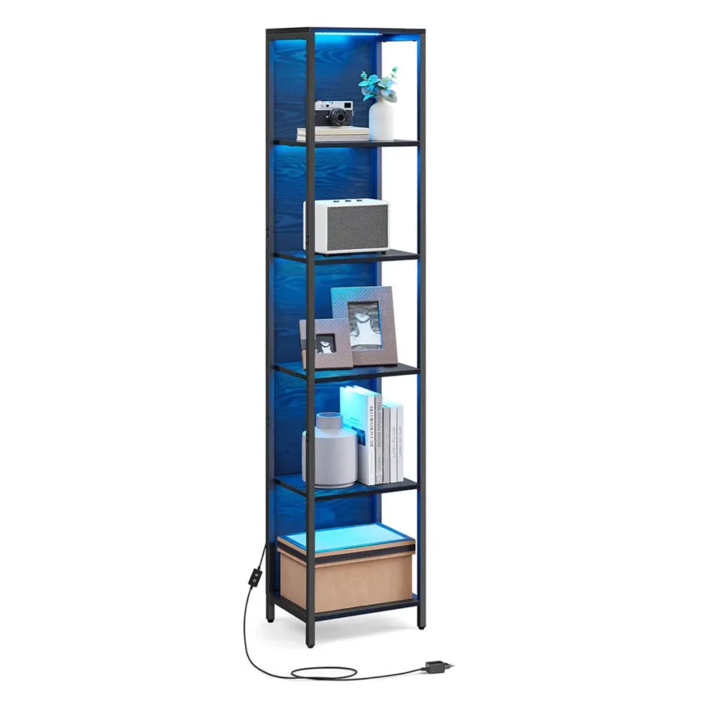 Bibliothèque led à 6 niveaux étagère à lumière réglable meuble de rangement avec cadre en acier 303 x 60 x 178,6 cm pour s...