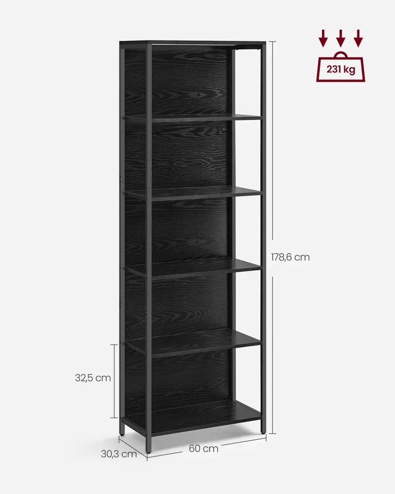 Bibliothèque led à 6 niveaux étagère à lumière réglable meuble de rangement avec cadre en acier 303 x 60 x 178,6 cm pour s...