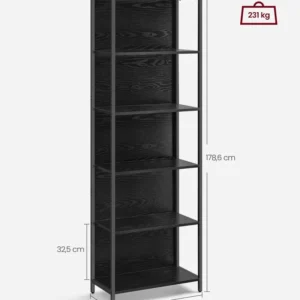 Bibliothèque led à 6 niveaux étagère à lumière réglable meuble de rangement avec cadre en acier 303 x 60 x 178,6 cm pour s...