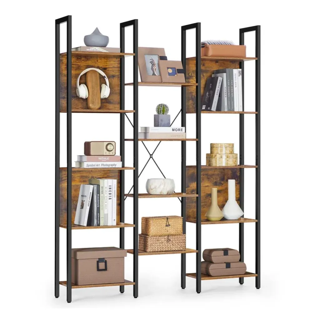Bibliothèque étagère de rangement avec 14 compartiments cadre en métal pour salon bureau style industriel 158 x 24 x 166 c...