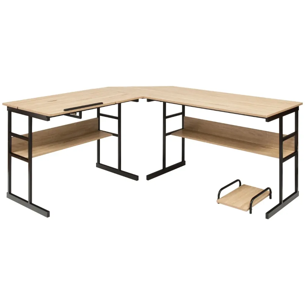 Bureau d'angle en forme de l 170 x 150 x 75 cm ajustable avec 2 étagères ouvertes design novateur en bois métal naturel 20...