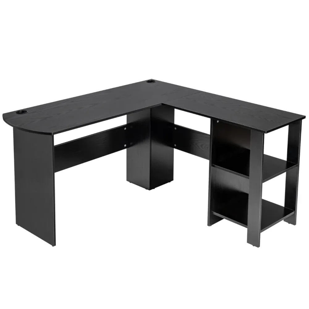 Bureau d'angle novateur avec étagères de rangement 130 x 130 x 72,5 cm gain de place et structure stable en bois composite...