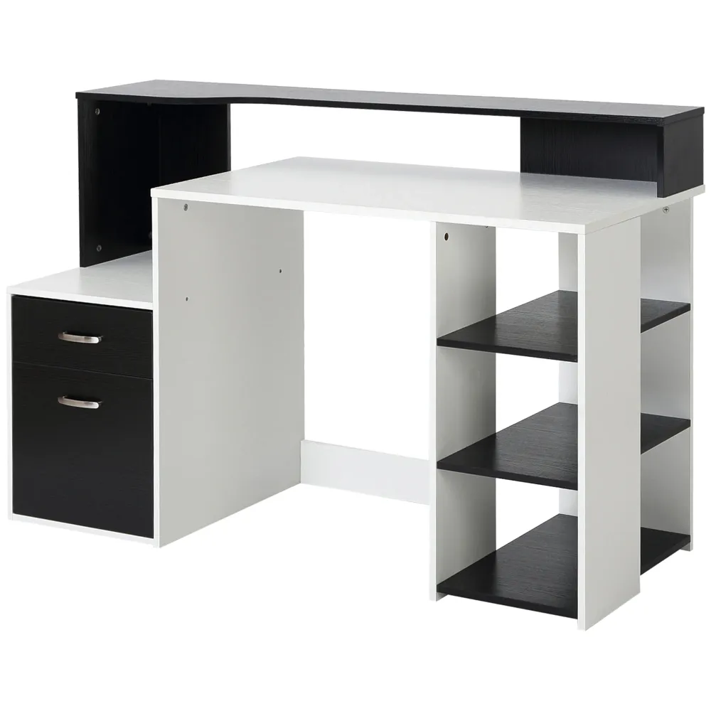 Bureau informatique Bureau avec rangement multimédia design multi-rangements 137 L x 55 l x 92 H cm noir et blanc Montage...