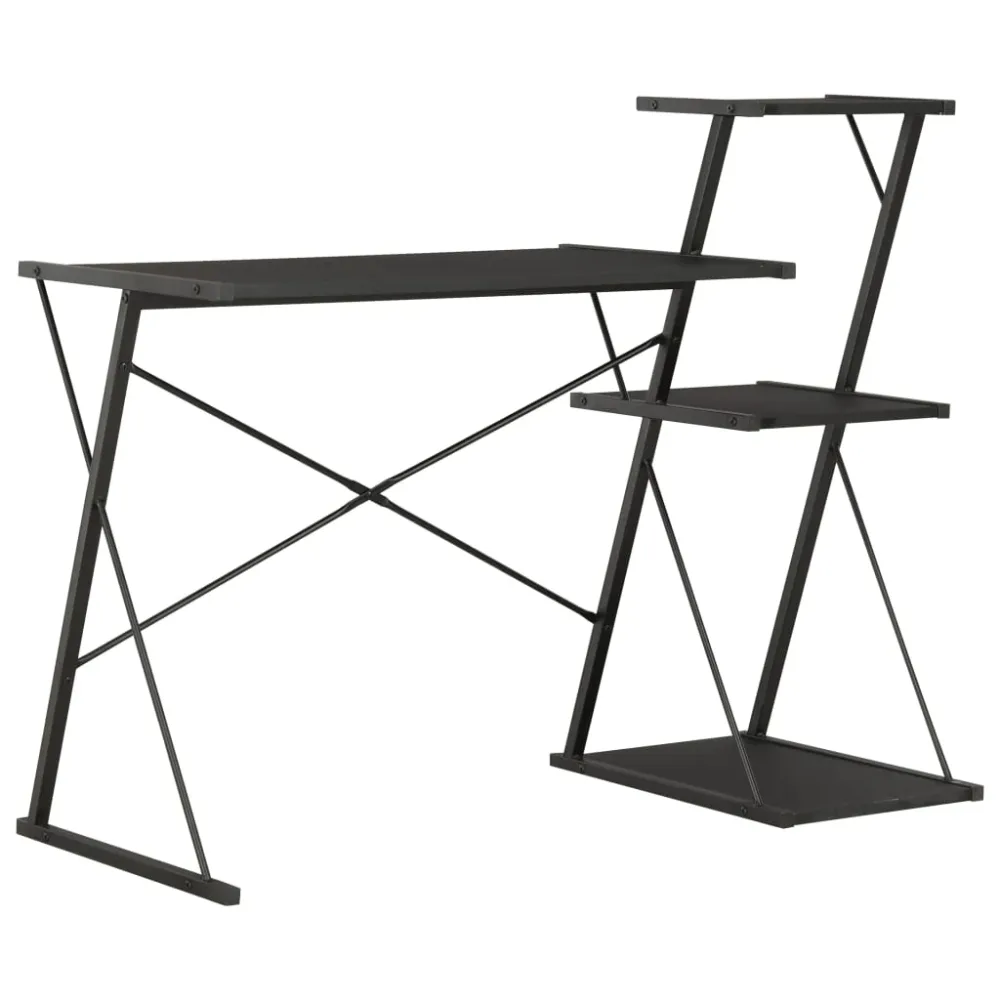 Bureau table poste de travail meuble d'ordinateur informatique étude avec étagère 116 x 50 x 93 cm noir 02_0023478 en Acie...