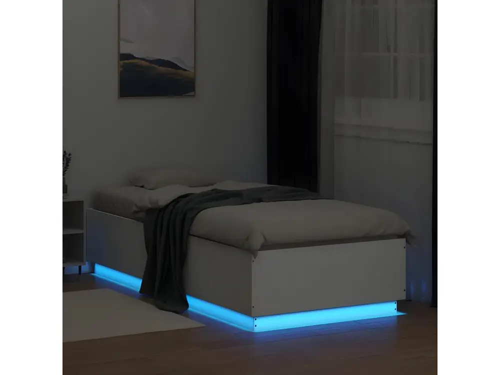 Cadre de lit avec lumières LED blanc 90x200cm bois d'ingénierie Assemblage sans outil