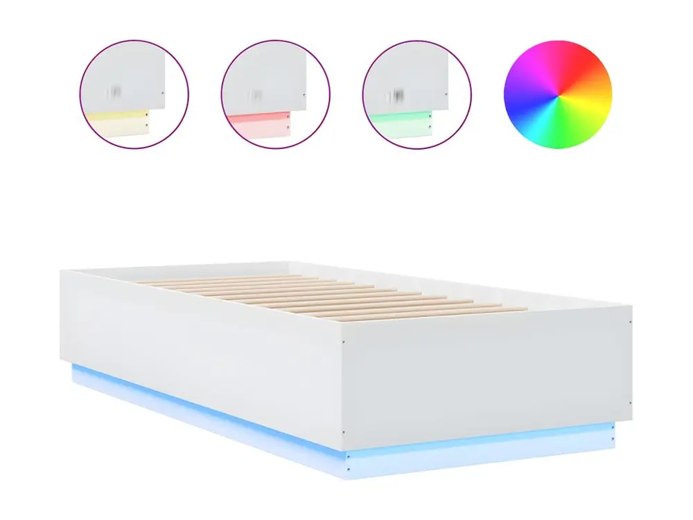 Cadre de lit avec lumières LED blanc 90x200cm bois d'ingénierie Assemblage sans outil