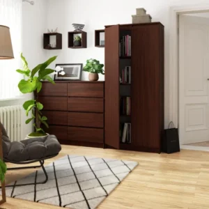 Rayonnage métallique Bibliothèque de bureau Armoire AKORD R80 Wengé 80 cm 2 portes façade Wengé 8 étagères 80x35x180 cm