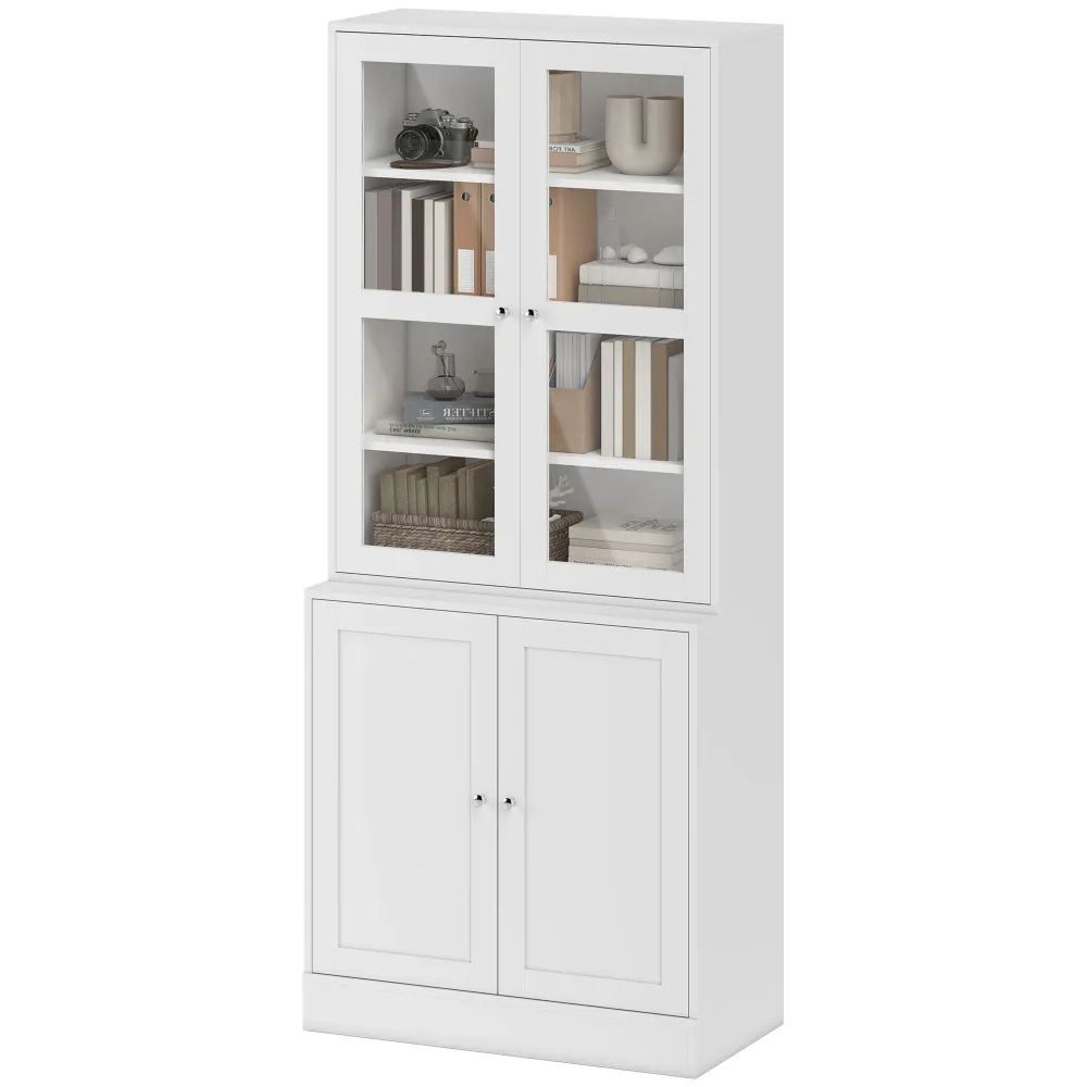 Étagère murale Bibliothèque vitrine, buffet salon, meuble de rangement avec 2 portes verre, 2 portes bois, 4 étagères régl...