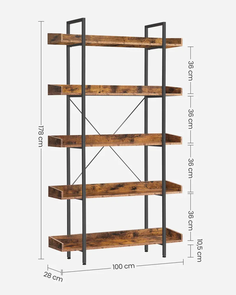 Étagère murale Meuble de rangement étagère rangement bibliothèque style industriel 5 niveaux 100 x 28 x 178 cm salon chamb...