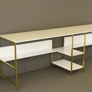 Bureau jumeau avec étagères Wegner L240cm Bois Blanc et Métal Or pour Année 2025