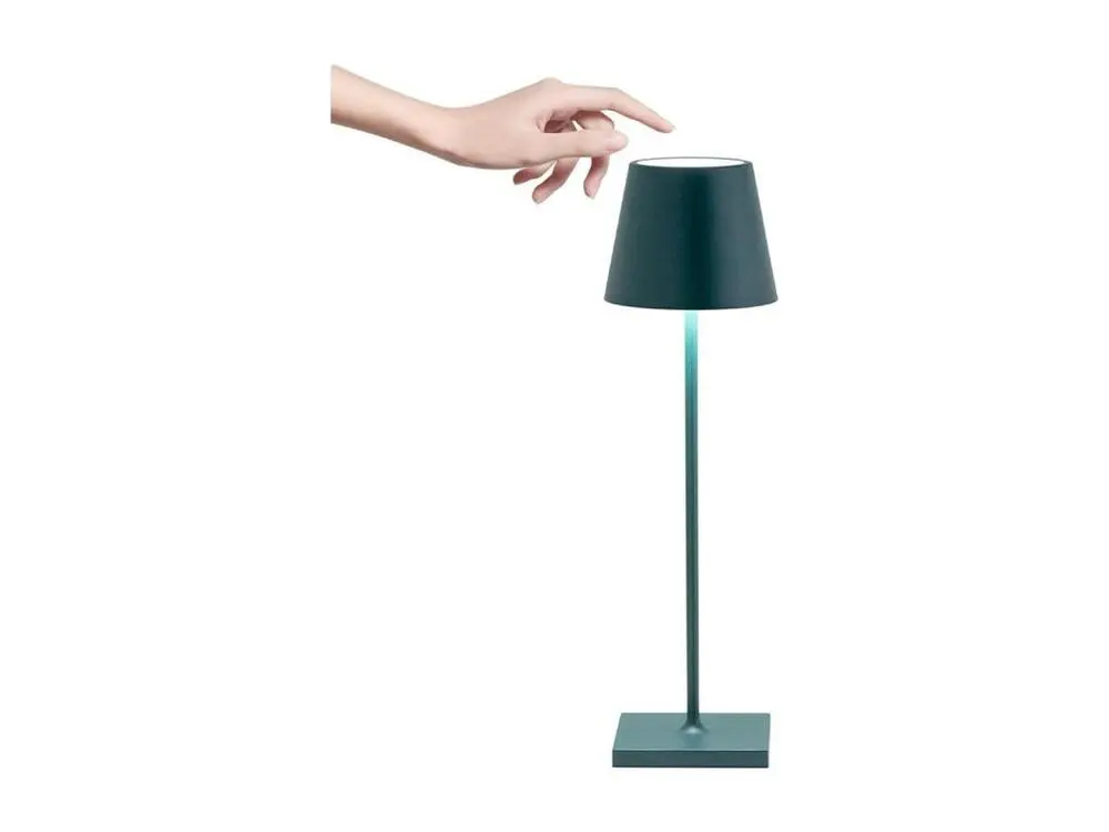 Lampe de table LED Poldina Pro Vert Foncé, à autonomie renouvelable et dimmable