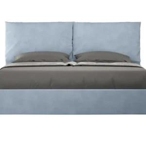 Lit adulte tendance avec coussins rembourrés microfibre Anja-Couleur Bleu clair-160x200-Option Avec coffre