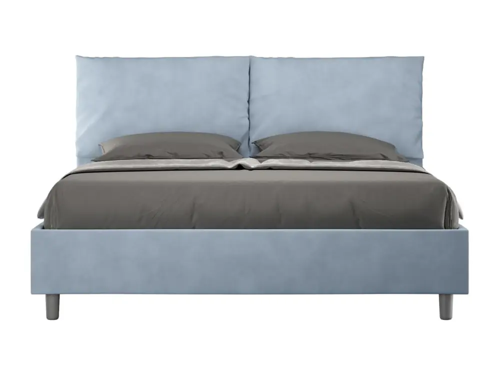 Lit adulte tendance avec coussins rembourrés microfibre Anja-Couleur Bleu clair-160x200-Option Avec coffre