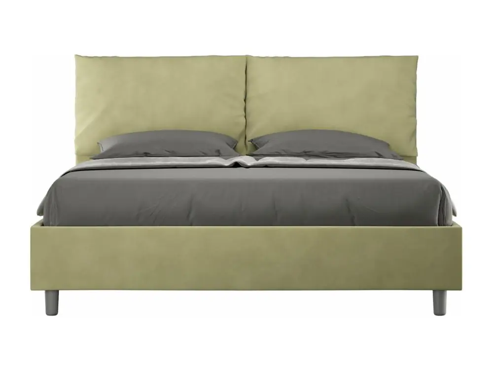 Lit adulte tendance avec coussins rembourrés microfibre Anja-Couleur Bleu clair-160x200-Option Avec coffre