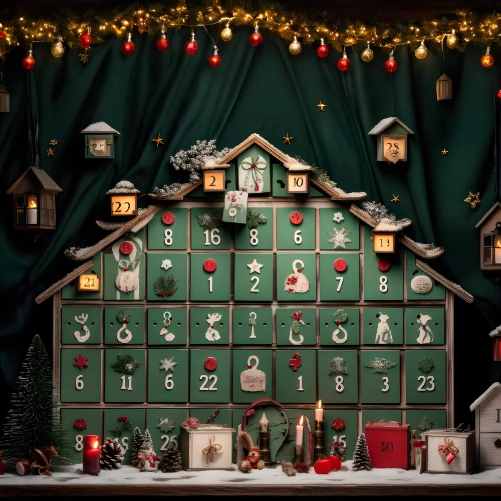 Toile de Fond de Calendrier de l'Avent avec Décor Rustique de Noël RR8-226