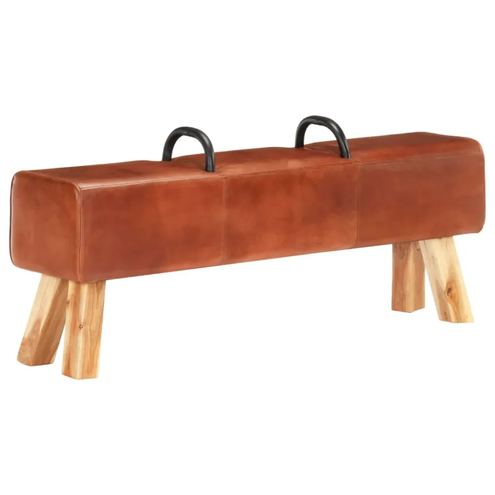 Banc banquette cheval d'arçon 135 x 25 x 55 cm synthétique véritable de chèvre marron 02_0010829 Compatible avec Classeur A4