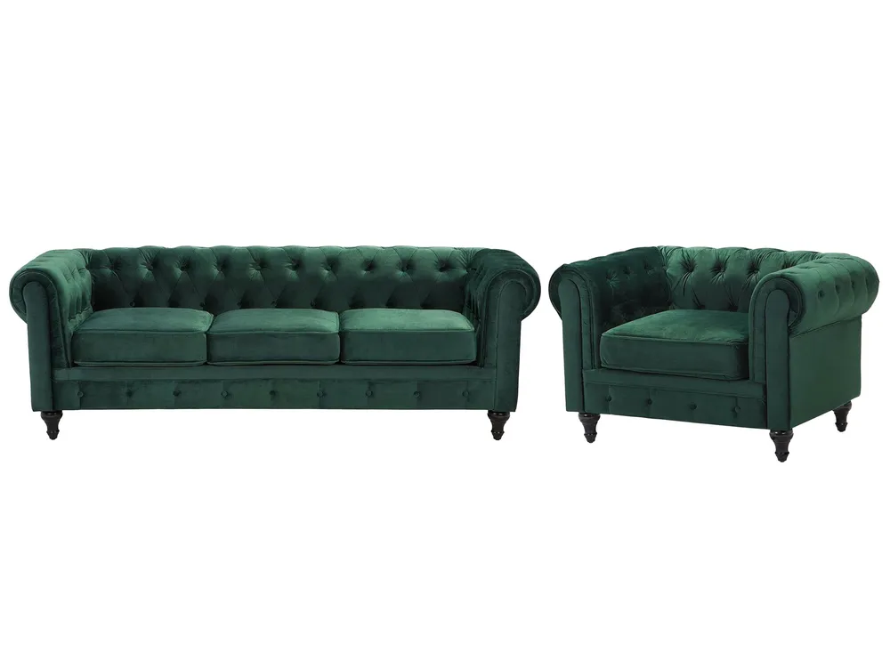 Bankenset fluweel groen CHESTERFIELD