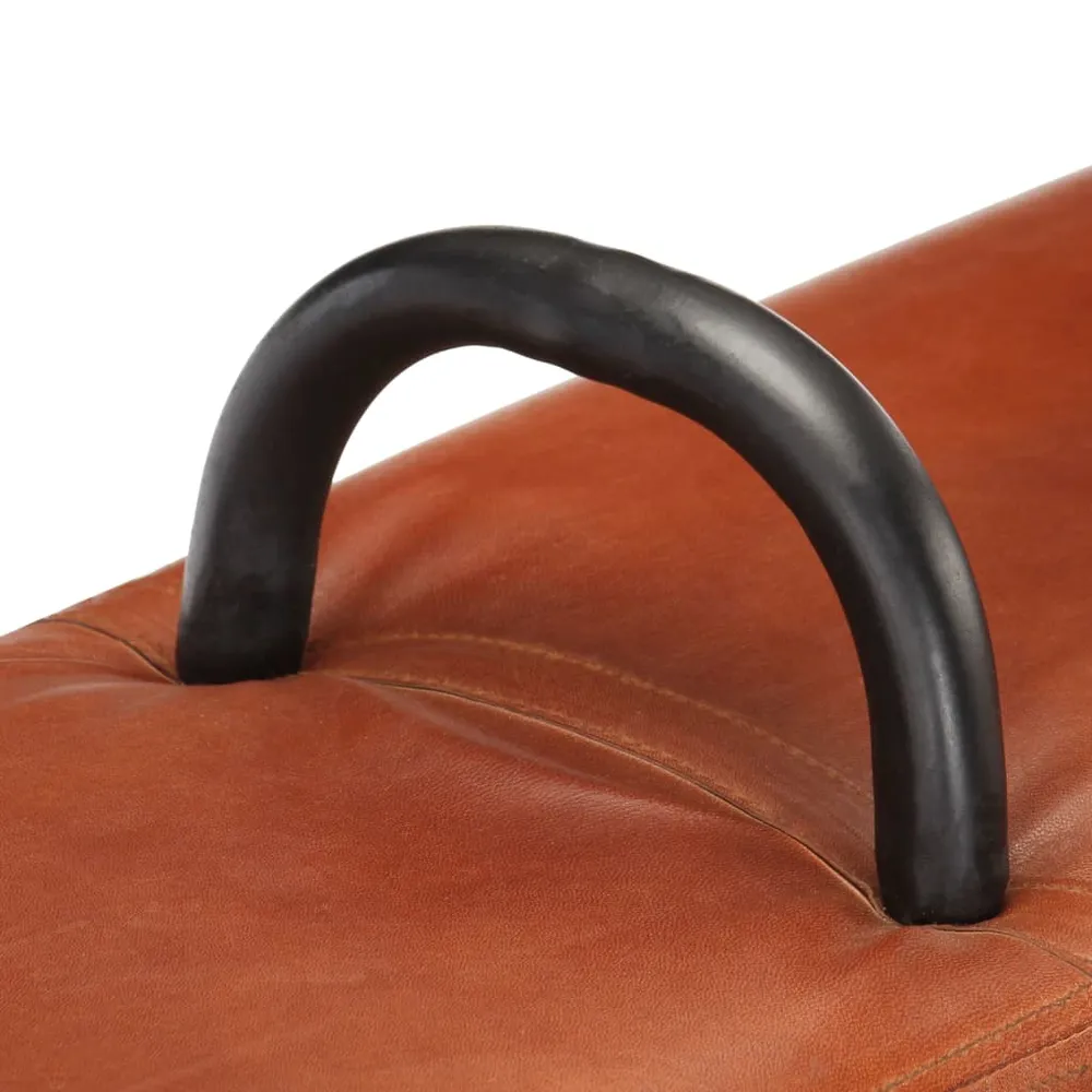 Certifié Conformité RGPD Banc banquette cheval d'arçon 135 x 25 x 55 cm synthétique véritable de chèvre marron 02_0010829
