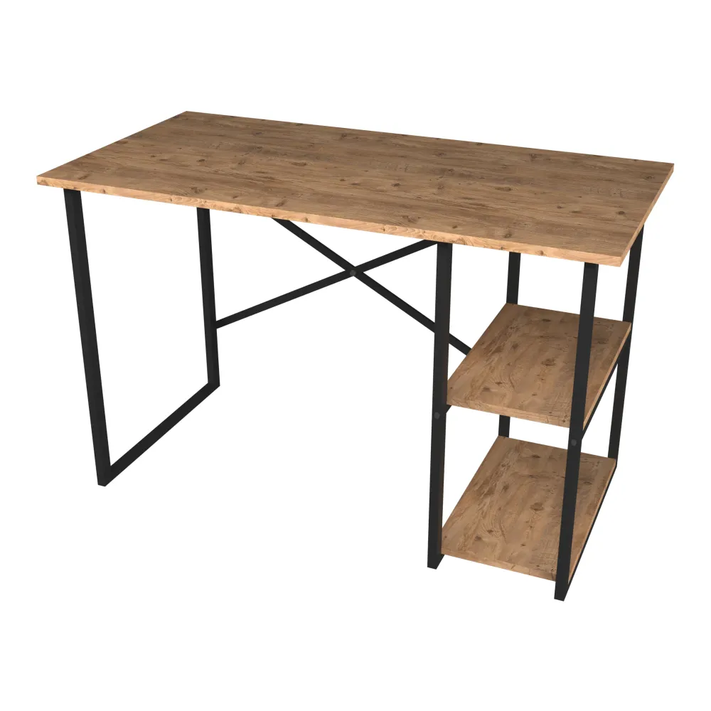 Certifié Conformité RGPD Bureau poste de travail table avec étagère intégrée à 2 niveaux 75 x 120 x 60 cm effet chêne 03_0...