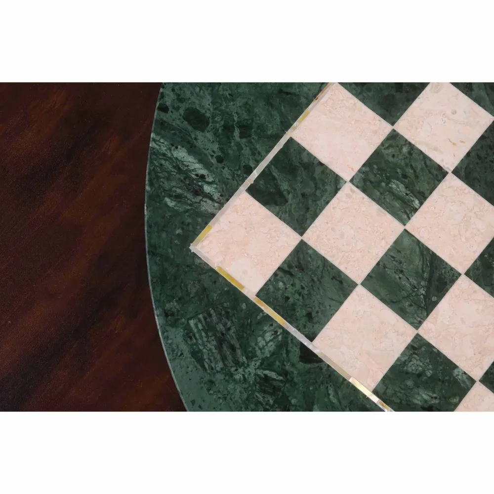Échiquier rond de luxe en marbre de 24 pouces - Pierre semi-précieuse verte et blanche avec Numérotation Continue