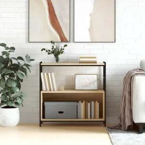 Bibliothèque chêne sonoma 80x30x78,5cm bois d'ingénierie et fer - 24 pièces