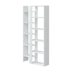 Bibliothèque Dnovella, Etagère de bureau avec 11 étagères, Étagère à livres, Bibliothèque, 78x25h162 cm, Blanc brillant po...