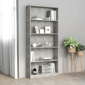 Bibliothèque à 5 niveaux Gris béton 80x24x175 cm Aggloméré - Haute Qualité