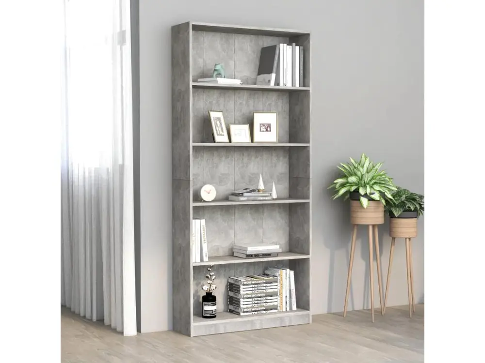 Bibliothèque à 5 niveaux Gris béton 80x24x175 cm Aggloméré - Haute Qualité