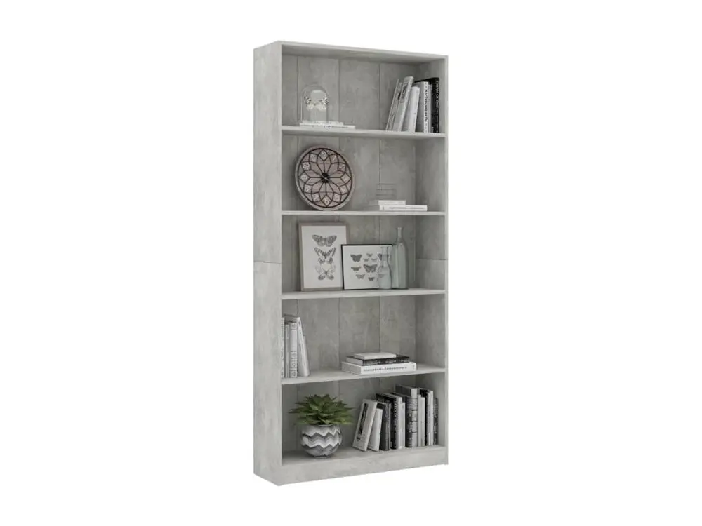 Bibliothèque à 5 niveaux Gris béton 80x24x175 cm Aggloméré - Haute Qualité
