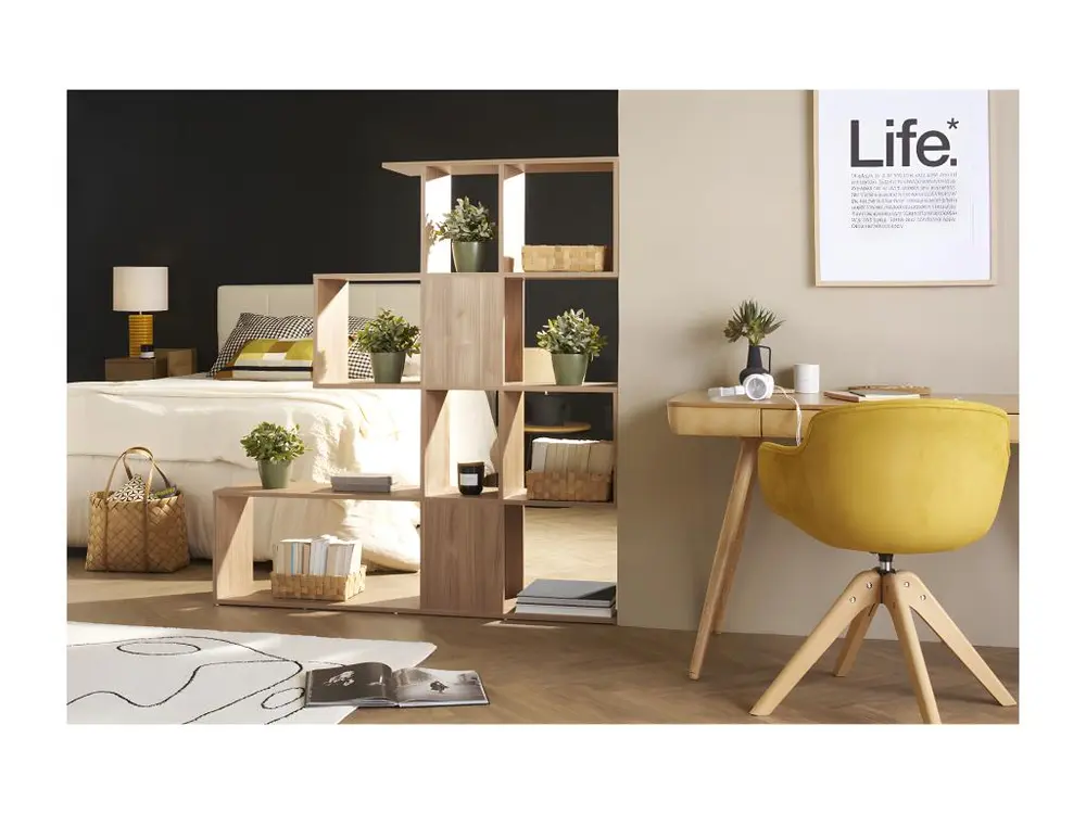 Bibliothèque ouverte séparateur design finition bois net chêne L139 cm COMO pour Âges 3-5
