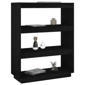 Bibliothèque-Séparateur de pièce Noir 80x35x103 Pin massif Conforme aux normes CE