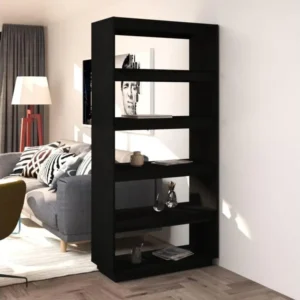 Bibliothèque/Séparateur de pièce Noir 80x35x167 cm Pin massif - 24 pièces