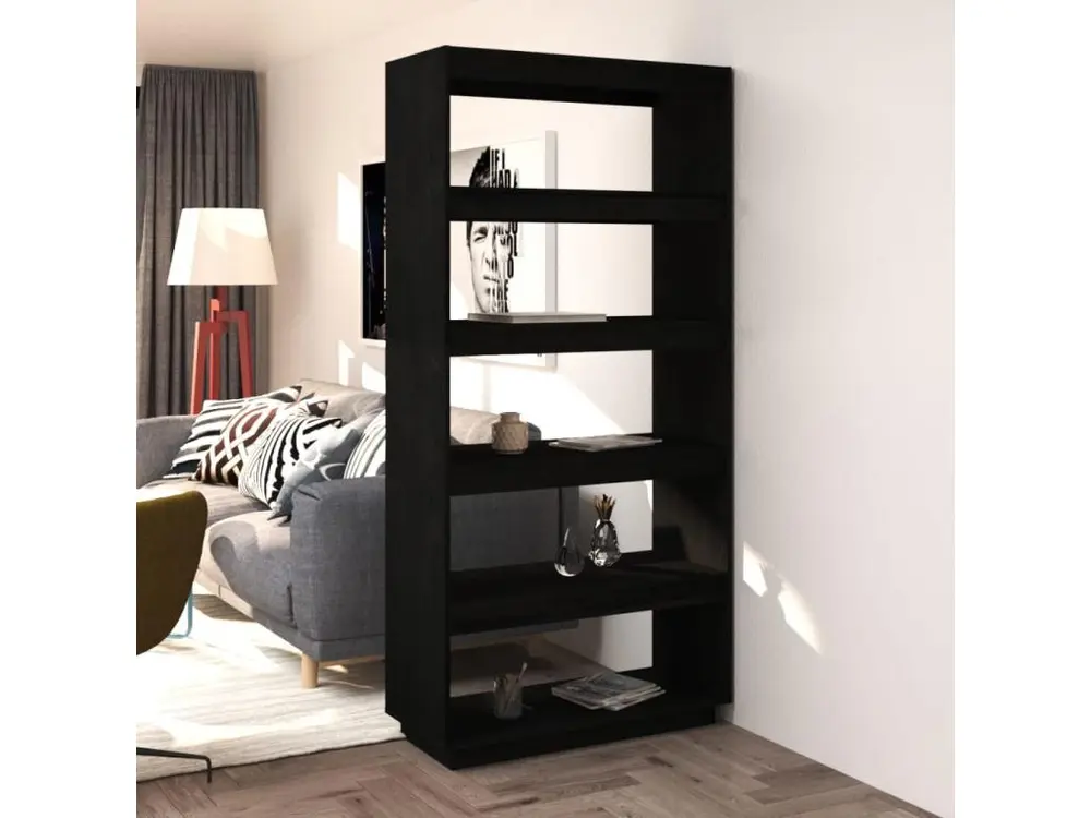 Bibliothèque/Séparateur de pièce Noir 80x35x167 cm Pin massif - 24 pièces