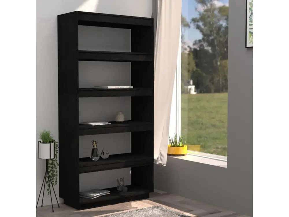 Bibliothèque/Séparateur de pièce Noir 80x35x167 cm Pin massif - 24 pièces