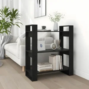 Bibliothèque/Séparateur de pièce Noir 80x35x91 cm Pin robuste - 24 pièces