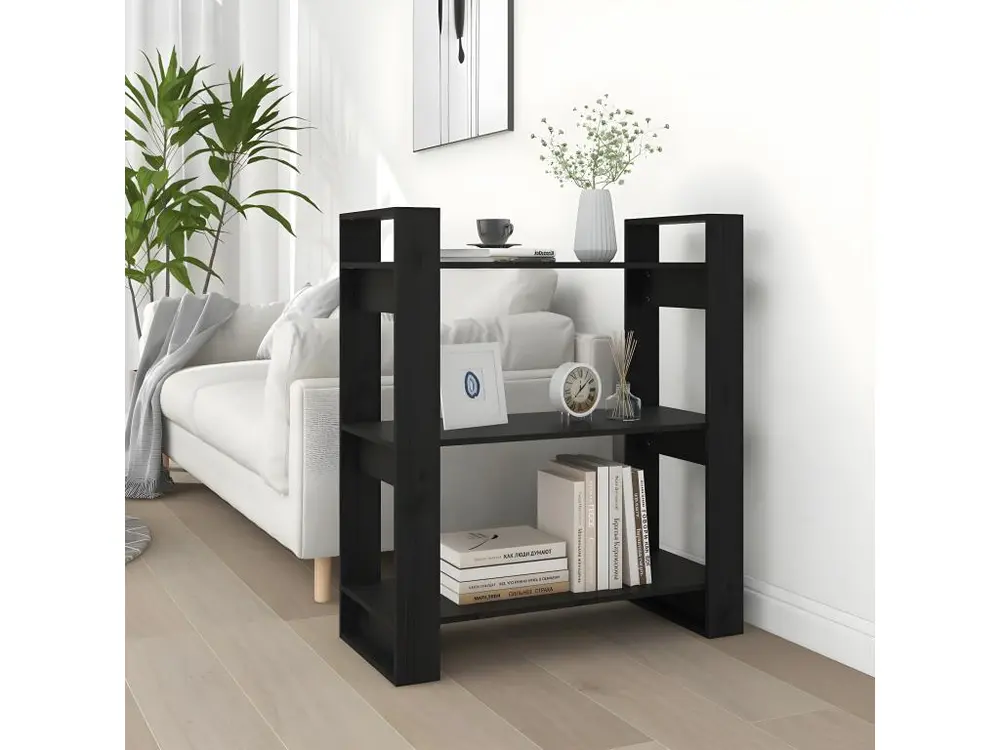 Bibliothèque/Séparateur de pièce Noir 80x35x91 cm Pin robuste - 24 pièces