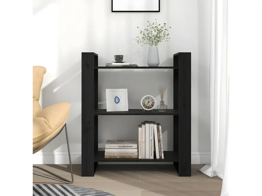 Bibliothèque/Séparateur de pièce Noir 80x35x91 cm Pin robuste - 24 pièces