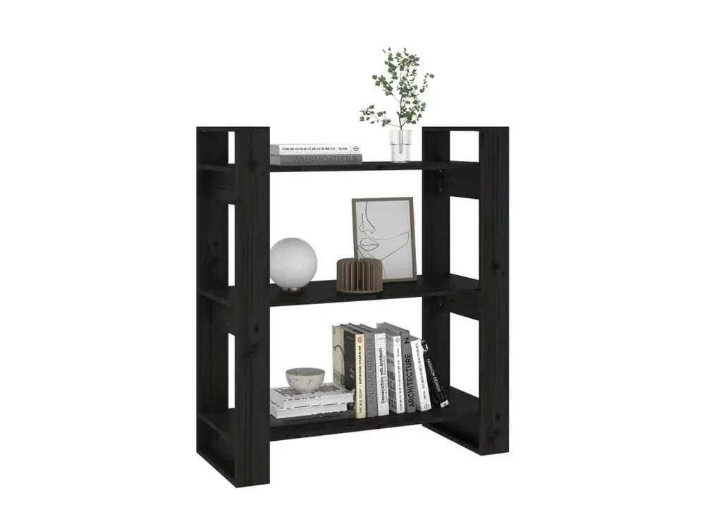 Bibliothèque/Séparateur de pièce Noir 80x35x91 cm Pin robuste - 24 pièces