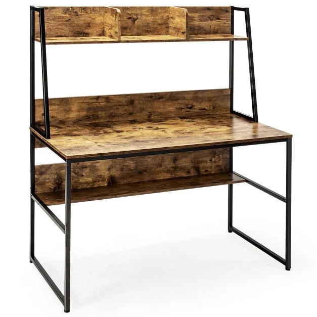 Bureau avec niche et bibliothèque table d'étude de 120 cm table de travail pour ordinateur léger et mobile peu encombrant...